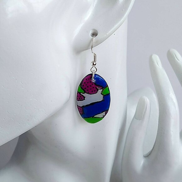 Handmade multi-color polymer clay earrings. Boucles d'oreilles fait à la main - Picture 5 of 5